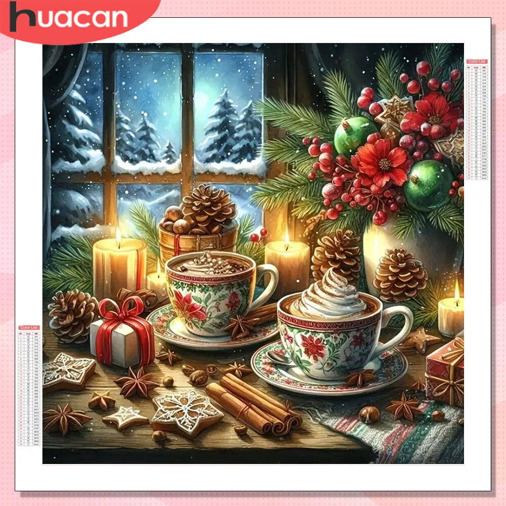 Photo Mosaic Print - HUACAN Diamant Malerei Kaffeetasse Weihnachten voller